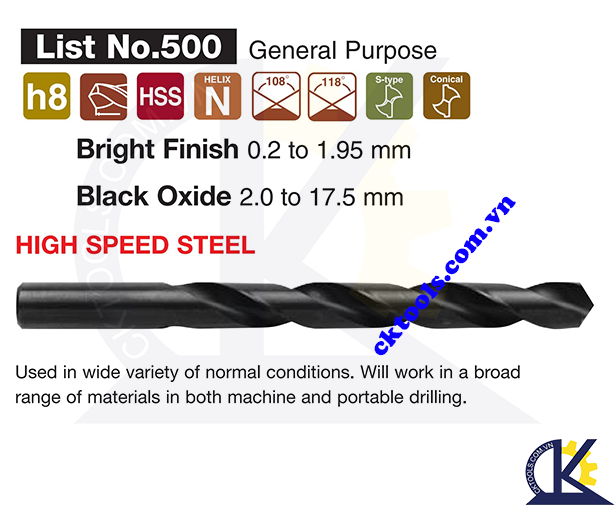 Mũi khoan Nachi SD 0.21, Mũi khoan Nachi List 500 0.21, Mũi khoan L500 F0.21, Mũi khoan thép gió Nachi D0.21